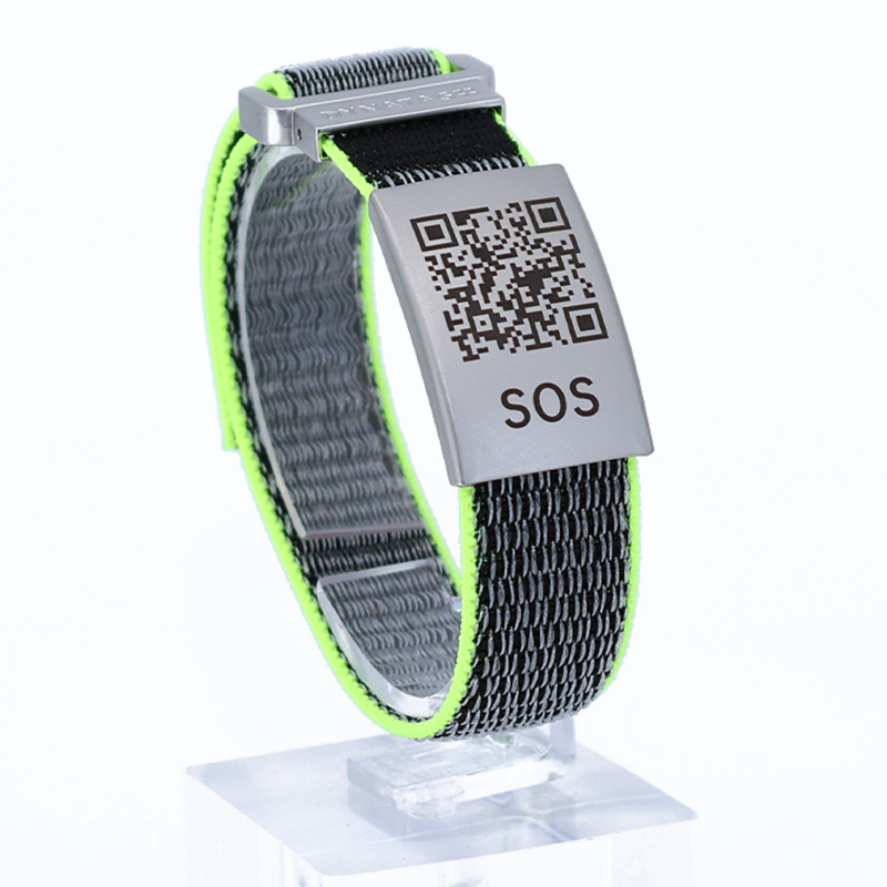 SOS Noodarmband Textiel Grijs/Neongeel